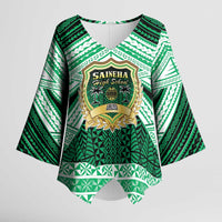 Personalised Tonga Saineha High School Kimono Sleeve Blouse Polynesian Ngatu Tribal LT9 Female Green - Polynesian Pride