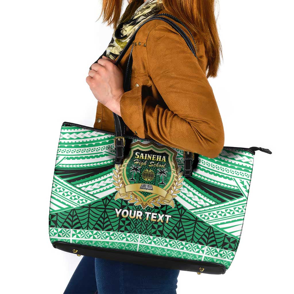 Personalised Tonga Saineha High School Leather Tote Bag Polynesian Ngatu Tribal