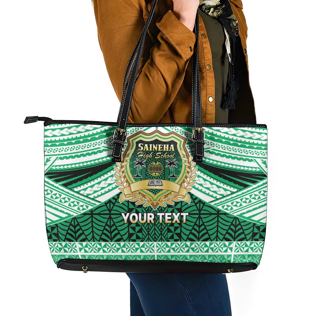 Personalised Tonga Saineha High School Leather Tote Bag Polynesian Ngatu Tribal