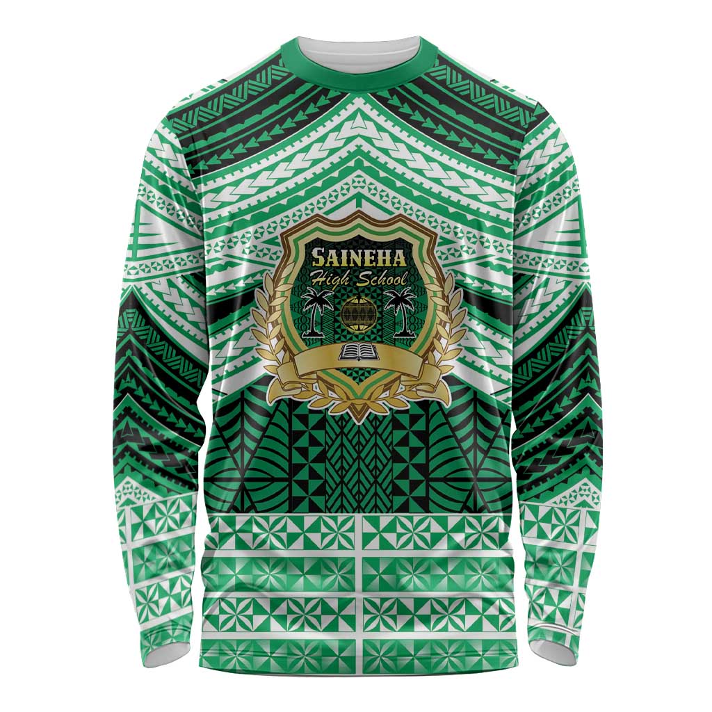 Personalised Tonga Saineha High School Long Sleeve Shirt Polynesian Ngatu Tribal LT9 Unisex Green - Polynesian Pride