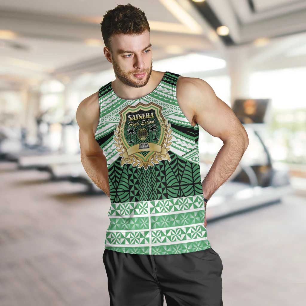 Personalised Tonga Saineha High School Men Tank Top Polynesian Ngatu Tribal LT9 Green - Polynesian Pride