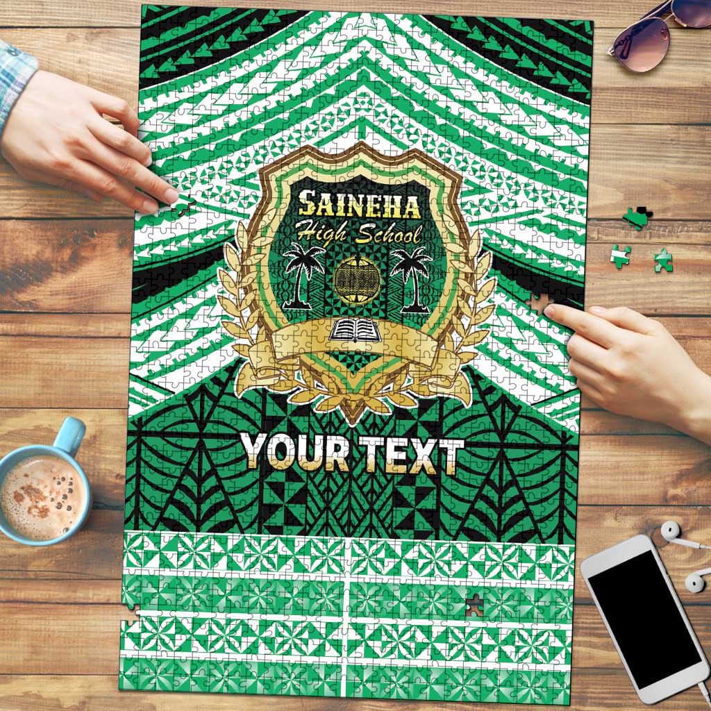 Personalised Tonga Saineha High School Puzzle Polynesian Ngatu Tribal LT9 Green - Polynesian Pride