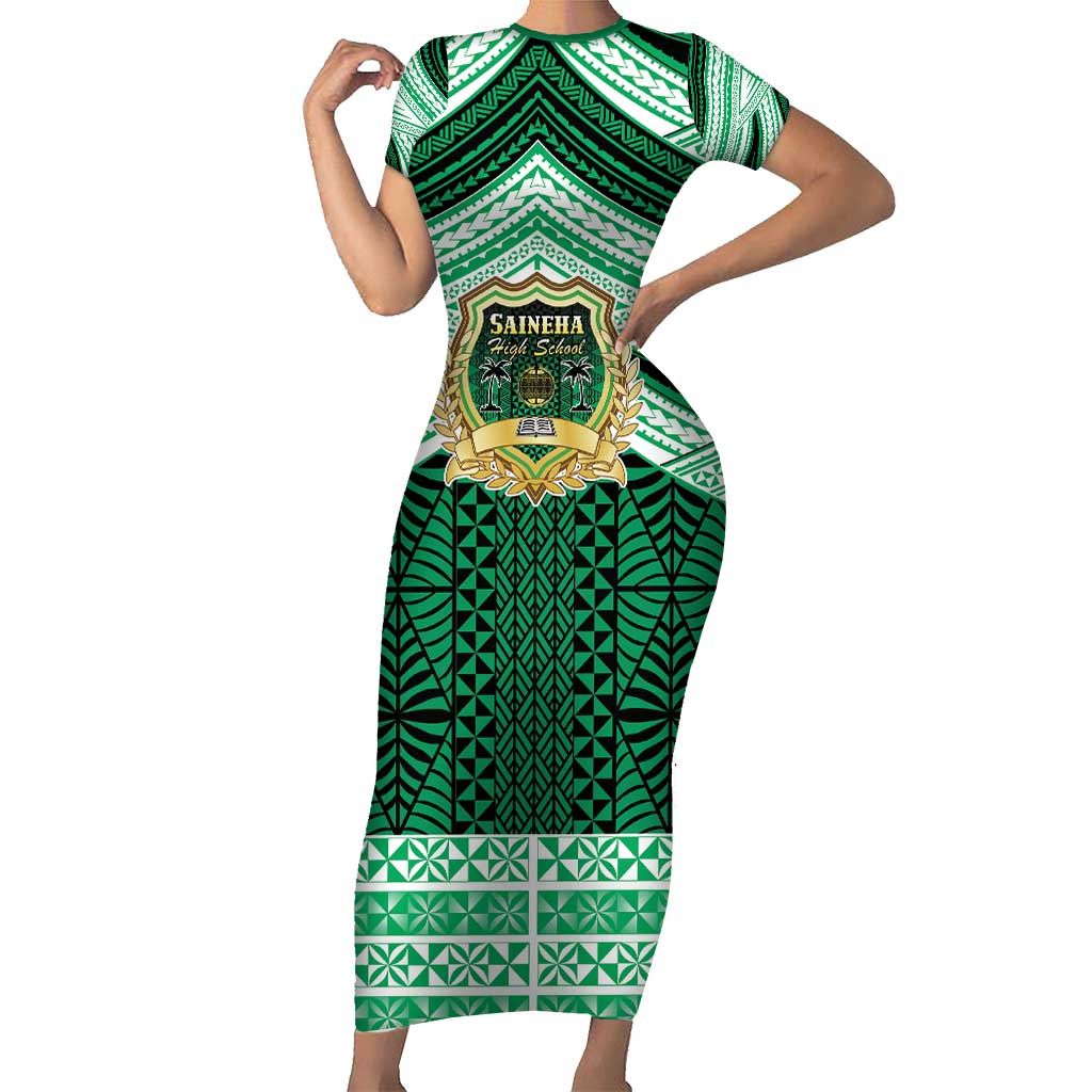 Personalised Tonga Saineha High School Short Sleeve Bodycon Dress Polynesian Ngatu Tribal