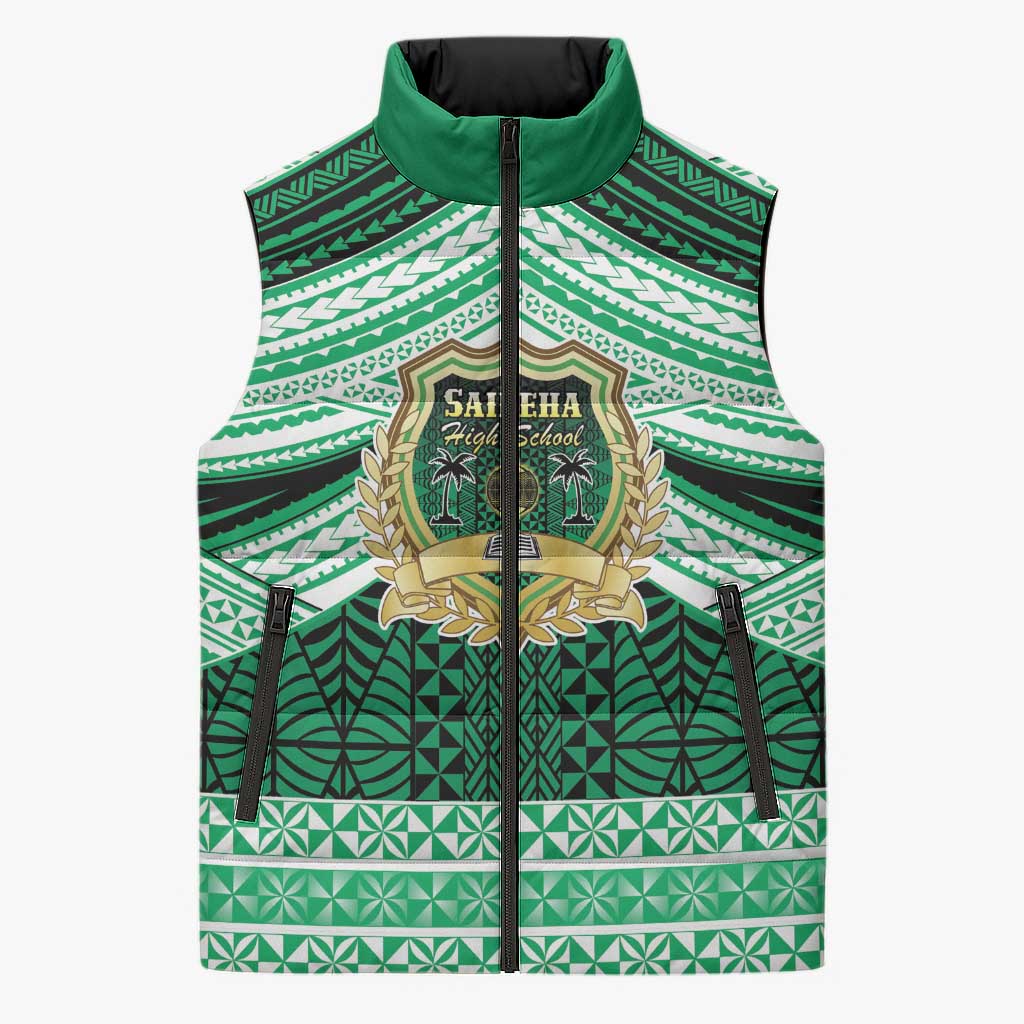 Personalised Tonga Saineha High School Sleeveless Puffer Jacket Polynesian Ngatu Tribal LT9 Unisex Green - Polynesian Pride