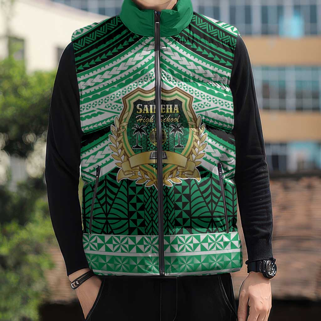 Personalised Tonga Saineha High School Sleeveless Puffer Jacket Polynesian Ngatu Tribal LT9 - Polynesian Pride