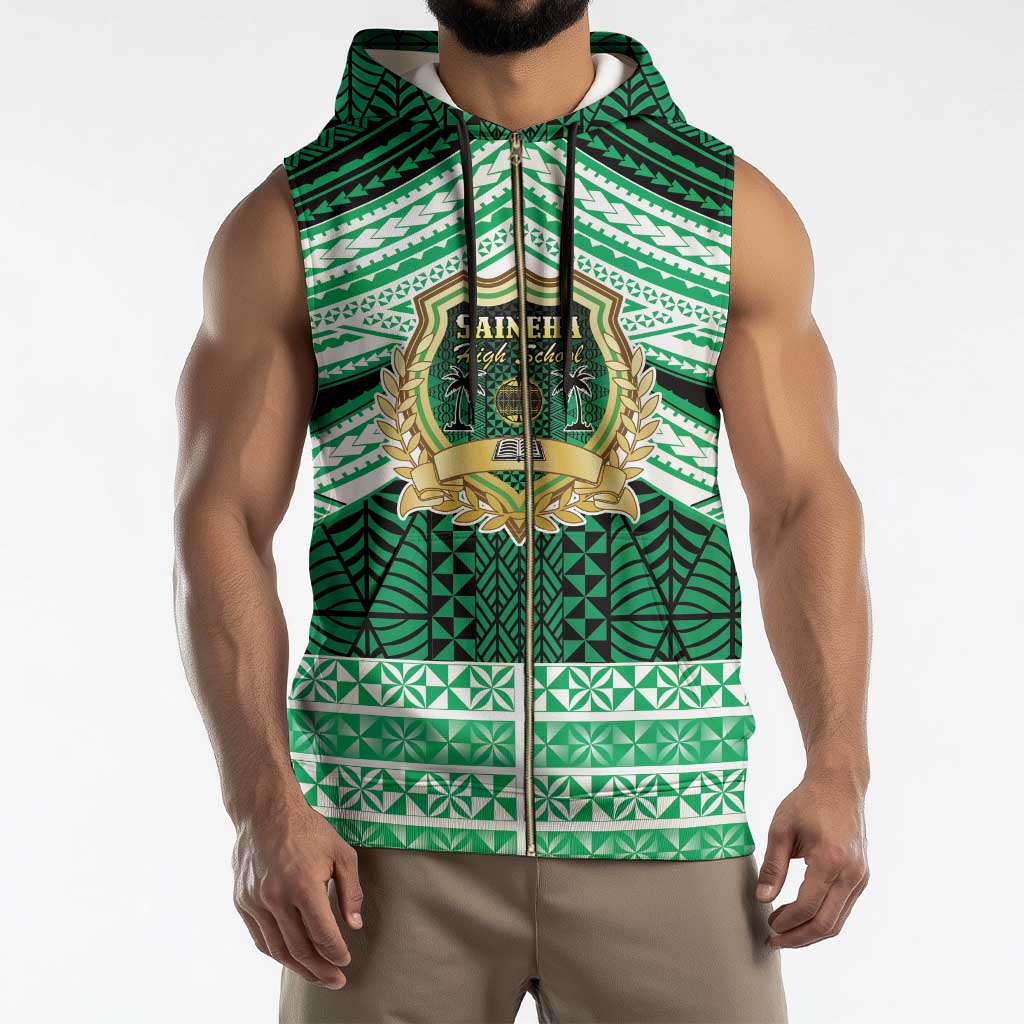 Personalised Tonga Saineha High School Sleeveless Zip Hoodie Polynesian Ngatu Tribal - Polynesian Pride