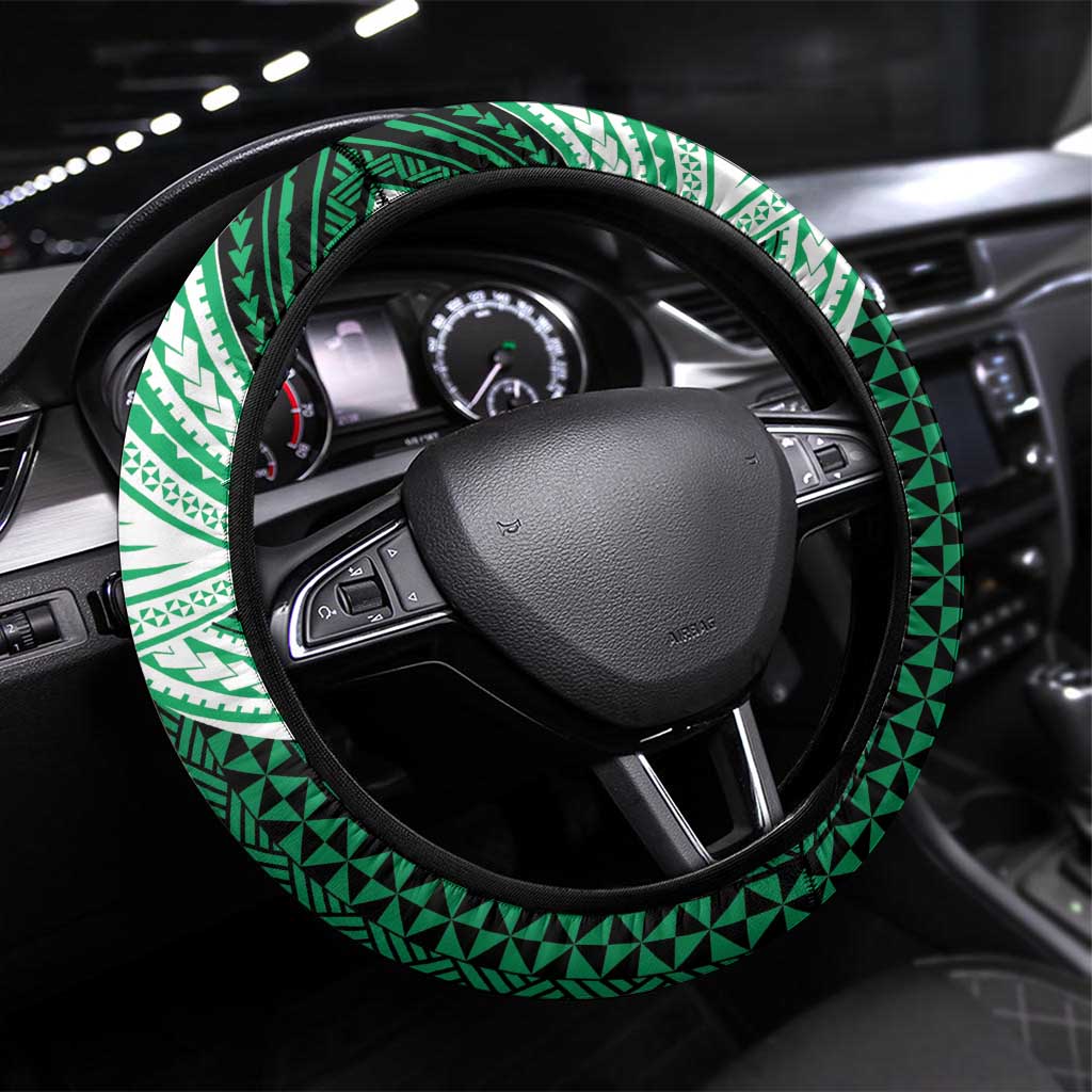 Tonga Saineha High School Steering Wheel Cover Polynesian Ngatu Tribal LT9 Universal Fit Green - Polynesian Pride
