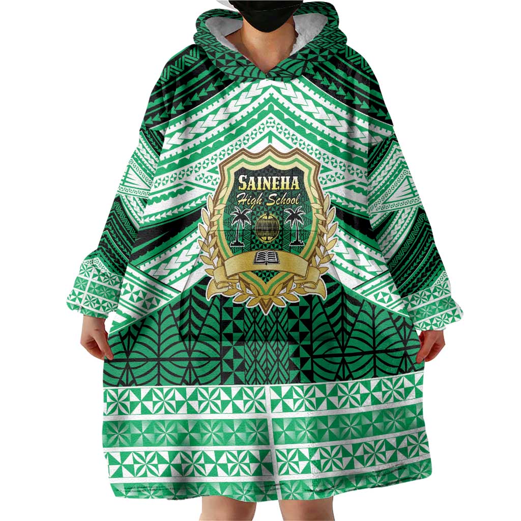 Personalised Tonga Saineha High School Wearable Blanket Hoodie Polynesian Ngatu Tribal