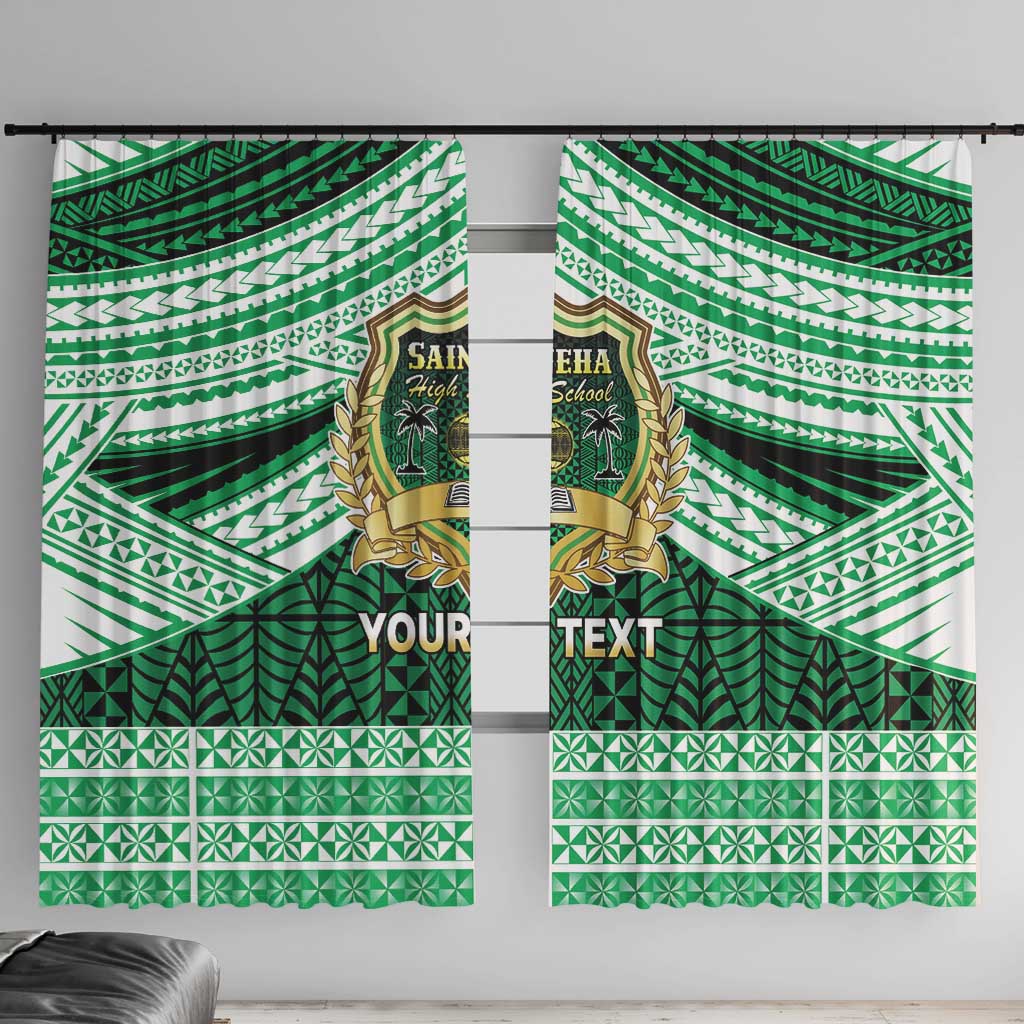 Personalised Tonga Saineha High School Window Curtain Polynesian Ngatu Tribal LT9 With Hooks Green - Polynesian Pride