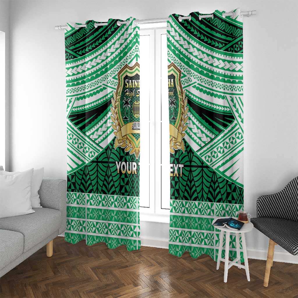 Personalised Tonga Saineha High School Window Curtain Polynesian Ngatu Tribal LT9 With Grommets Green - Polynesian Pride
