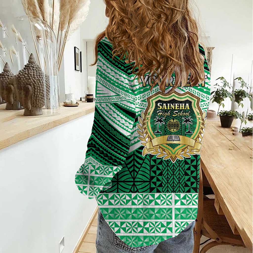 Personalised Tonga Saineha High School Women Casual Shirt Polynesian Ngatu Tribal