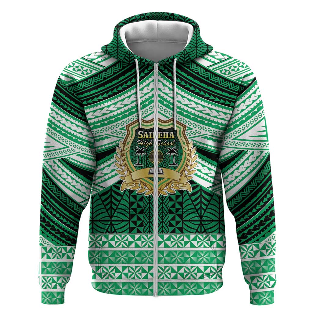 Personalised Tonga Saineha High School Zip Hoodie Polynesian Ngatu Tribal