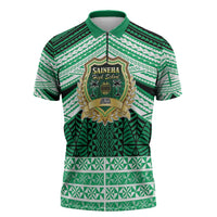 Personalised Tonga Saineha High School Zipper Polo Shirt Polynesian Ngatu Tribal LT9 Green - Polynesian Pride