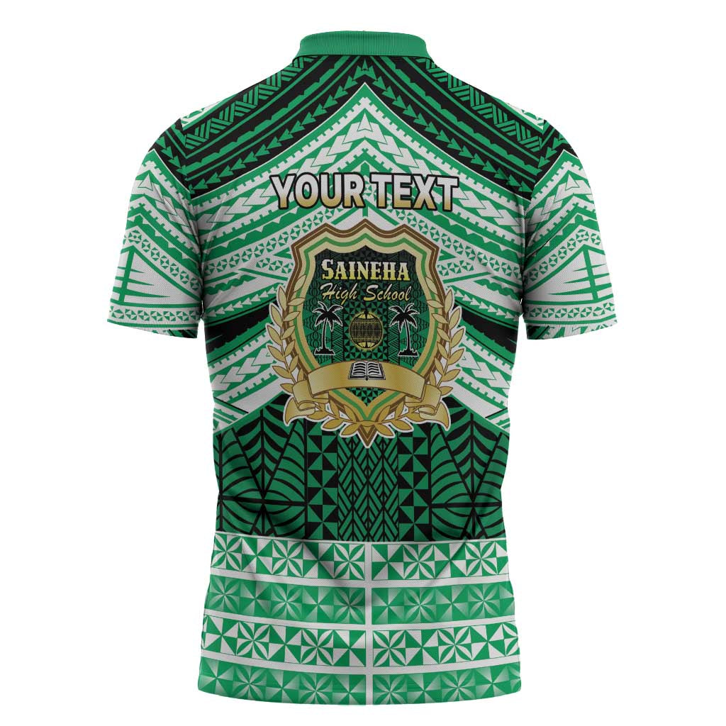 Personalised Tonga Saineha High School Zipper Polo Shirt Polynesian Ngatu Tribal LT9 - Polynesian Pride