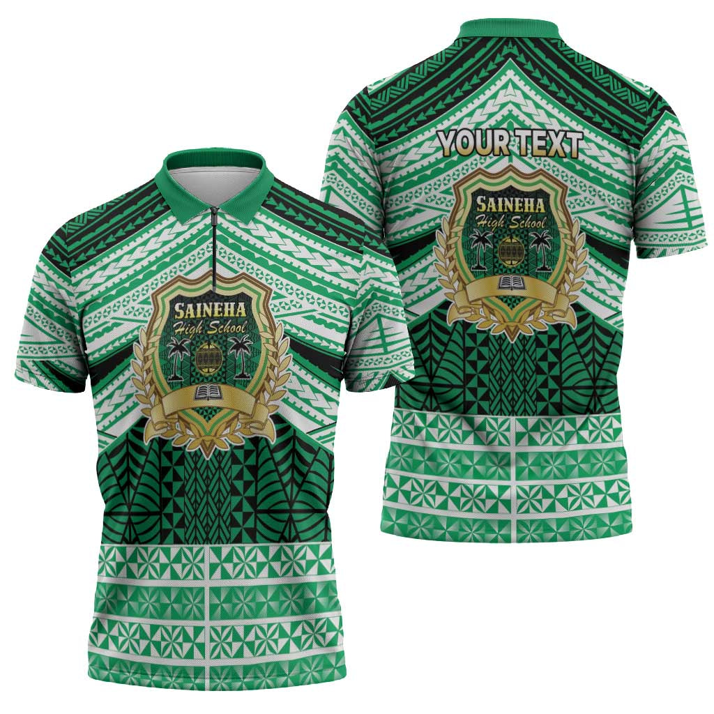 Personalised Tonga Saineha High School Zipper Polo Shirt Polynesian Ngatu Tribal LT9 - Polynesian Pride
