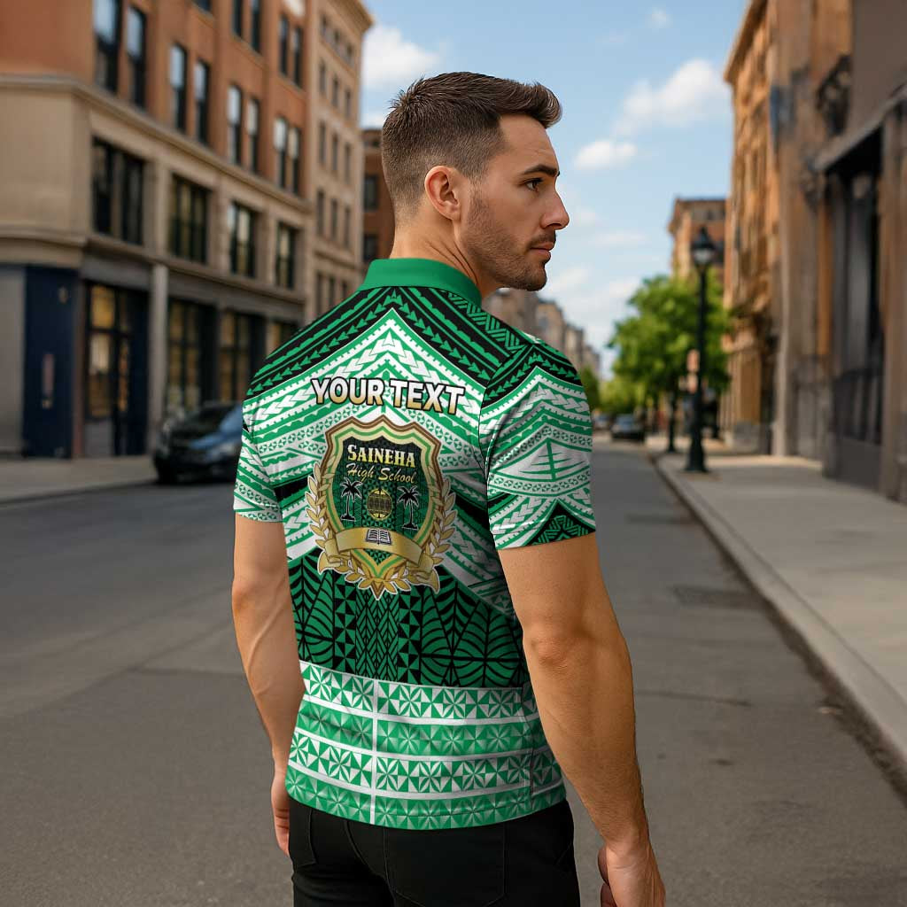 Personalised Tonga Saineha High School Zipper Polo Shirt Polynesian Ngatu Tribal LT9 - Polynesian Pride