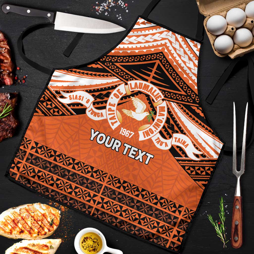 Personalised Tonga Tailulu College Apron Polynesian Ngatu Tribal LT9 Orange - Polynesian Pride