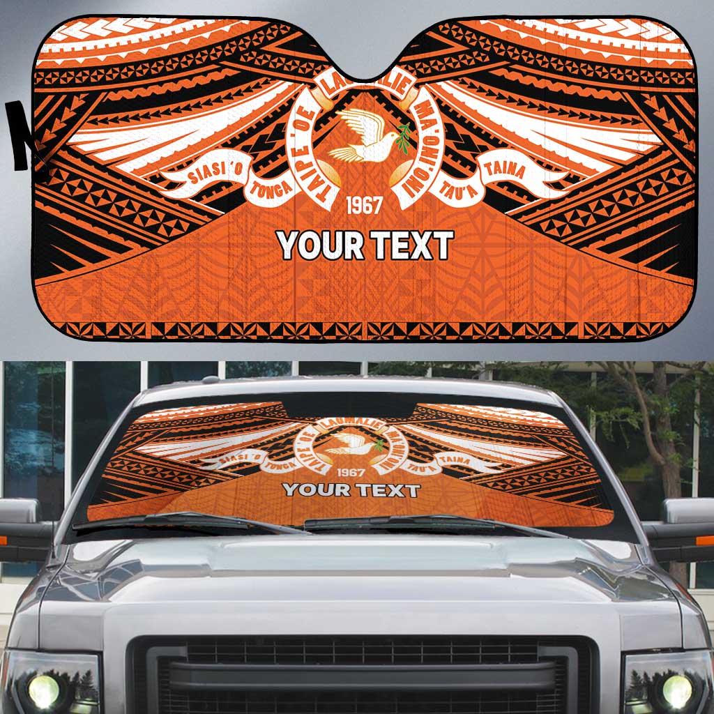 Personalised Tonga Tailulu College Auto Sun Shade Polynesian Ngatu Tribal LT9 Orange - Polynesian Pride