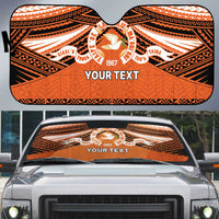 Personalised Tonga Tailulu College Auto Sun Shade Polynesian Ngatu Tribal LT9 Orange - Polynesian Pride