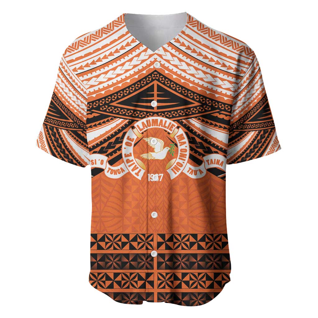 Personalised Tonga Tailulu College Baseball Jersey Polynesian Ngatu Tribal