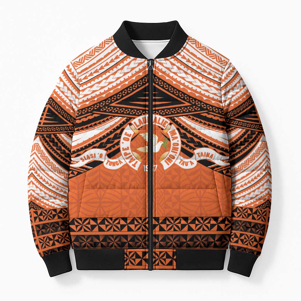 Personalised Tonga Tailulu College Bomber Puffer Jacket Polynesian Ngatu Tribal LT9 Unisex Orange - Polynesian Pride