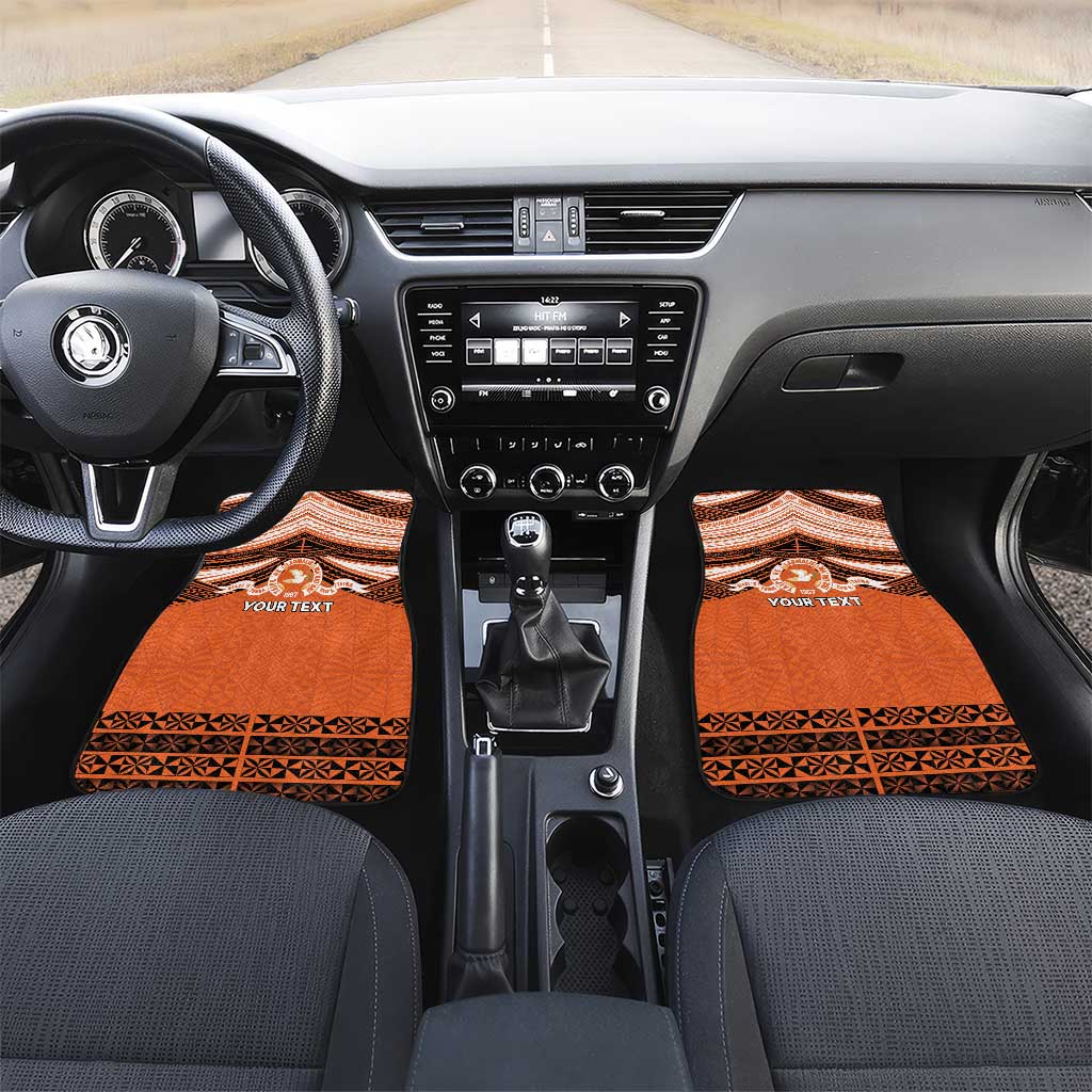 Personalised Tonga Tailulu College Car Mats Polynesian Ngatu Tribal LT9 Set 2pcs - Front Orange - Polynesian Pride