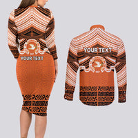 Personalised Tonga Tailulu College Couples Matching Long Sleeve Bodycon Dress and Long Sleeve Button Shirt Polynesian Ngatu Tribal LT9 - Polynesian Pride