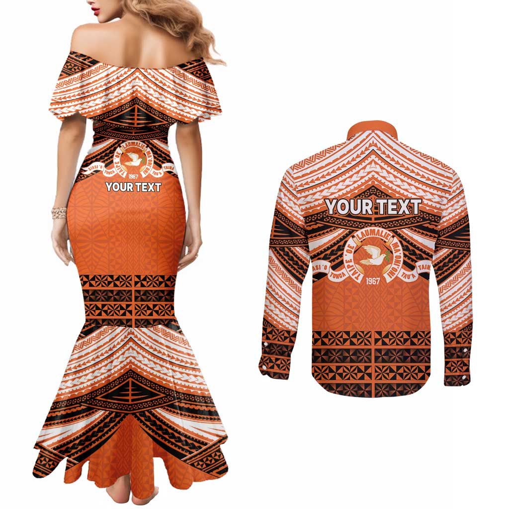 Personalised Tonga Tailulu College Couples Matching Mermaid Dress and Long Sleeve Button Shirt Polynesian Ngatu Tribal LT9 - Polynesian Pride