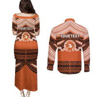 Personalised Tonga Tailulu College Couples Matching Puletasi and Long Sleeve Button Shirt Polynesian Ngatu Tribal LT9 - Polynesian Pride