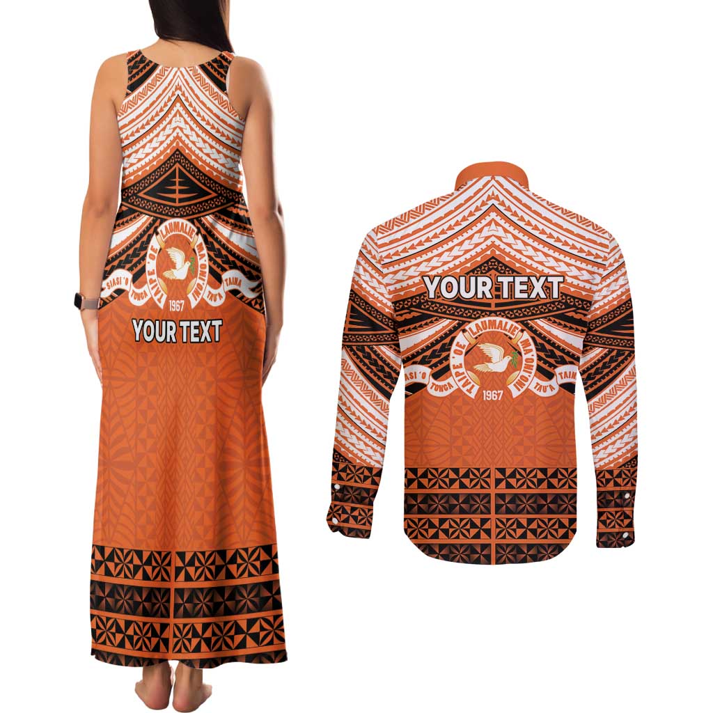 Personalised Tonga Tailulu College Couples Matching Tank Maxi Dress and Long Sleeve Button Shirt Polynesian Ngatu Tribal LT9 - Polynesian Pride
