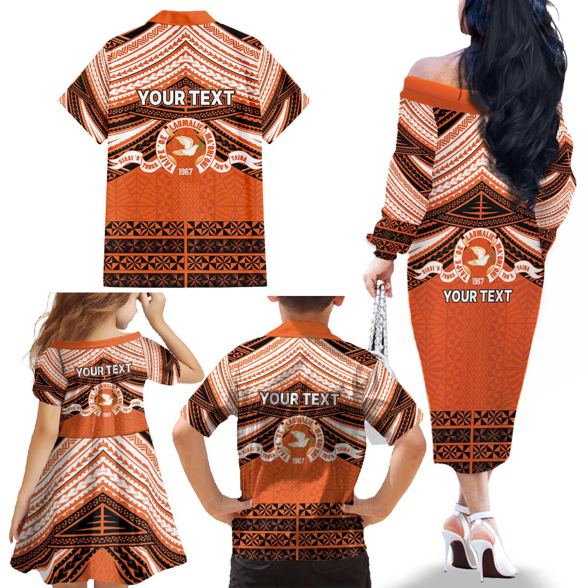 Personalised Tonga Tailulu College Family Matching Off The Shoulder Long Sleeve Dress and Hawaiian Shirt Polynesian Ngatu Tribal