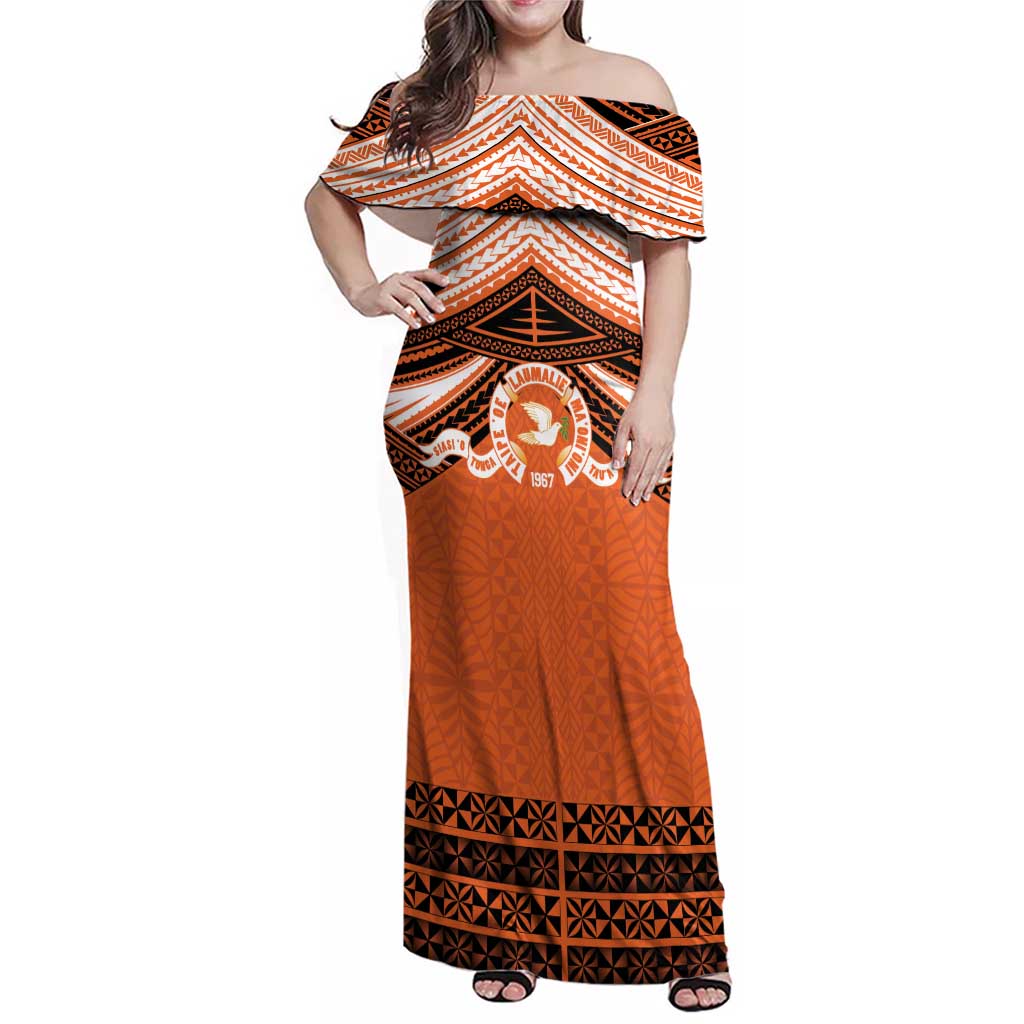 Personalised Tonga Tailulu College Family Matching Off Shoulder Maxi Dress and Hawaiian Shirt Polynesian Ngatu Tribal