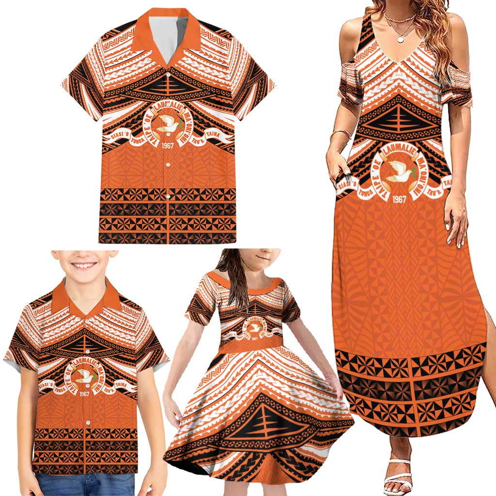 Personalised Tonga Tailulu College Family Matching Summer Maxi Dress and Hawaiian Shirt Polynesian Ngatu Tribal