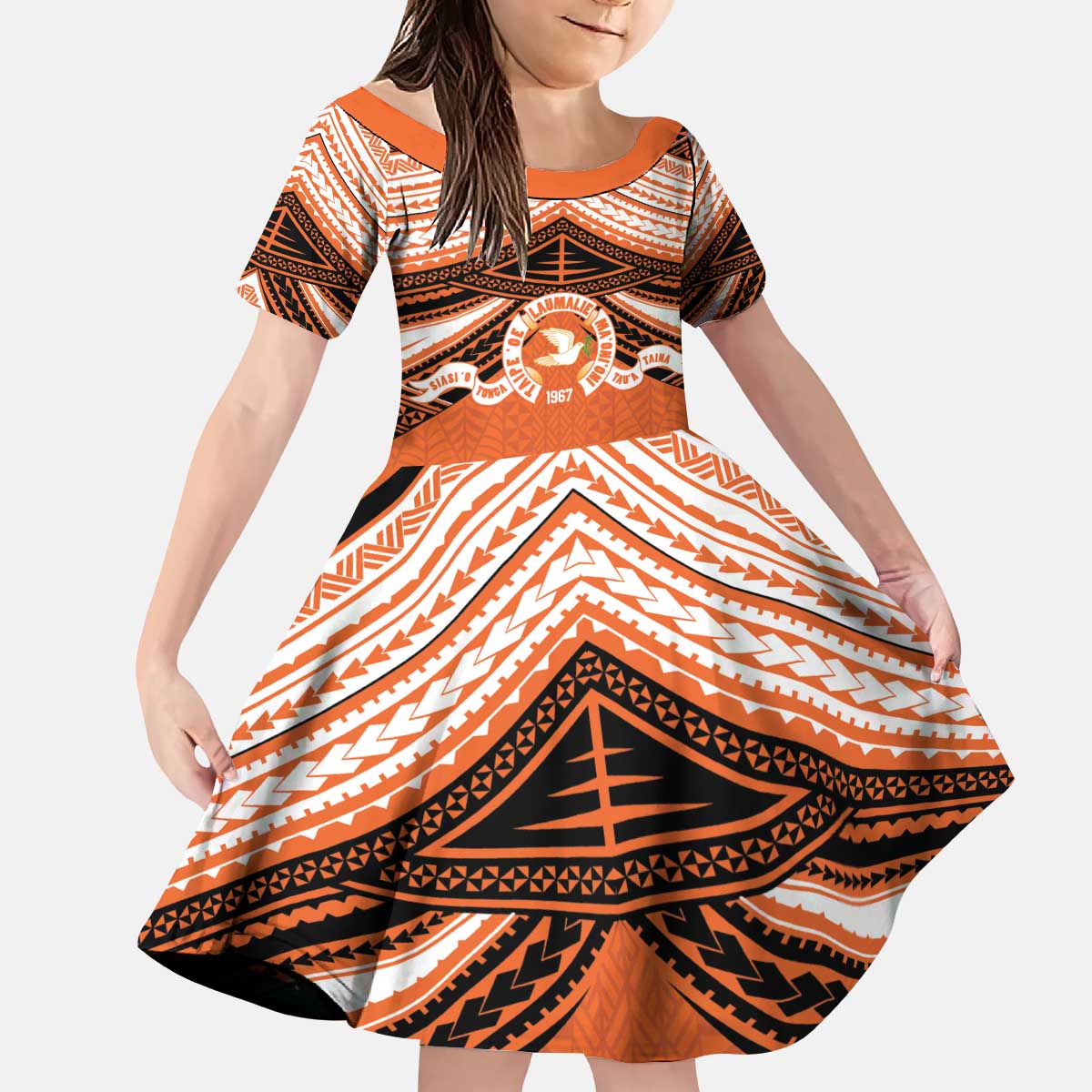Personalised Tonga Tailulu College Kid Short Sleeve Dress Polynesian Ngatu Tribal LT9 KID Orange - Polynesian Pride