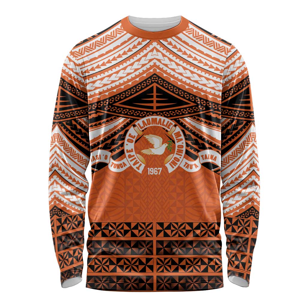 Personalised Tonga Tailulu College Long Sleeve Shirt Polynesian Ngatu Tribal LT9 Unisex Orange - Polynesian Pride