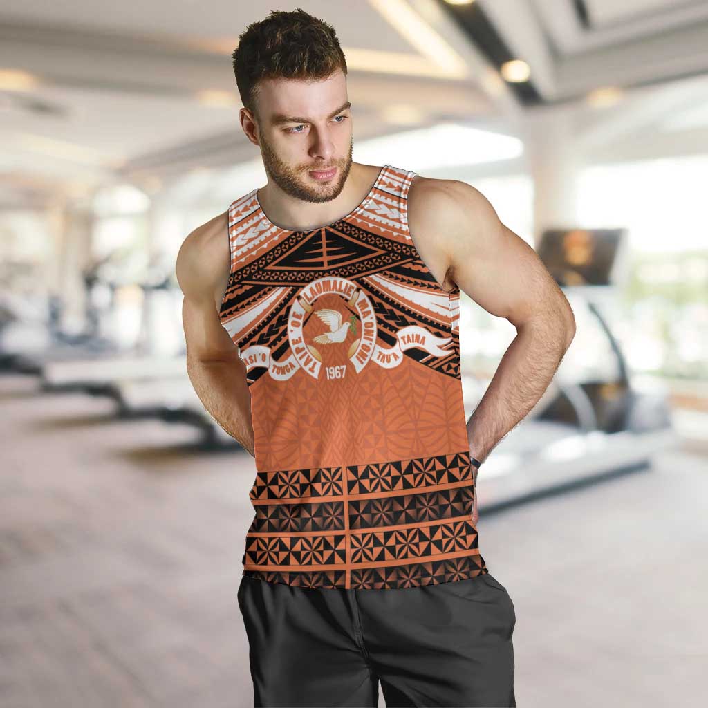 Personalised Tonga Tailulu College Men Tank Top Polynesian Ngatu Tribal LT9 Orange - Polynesian Pride