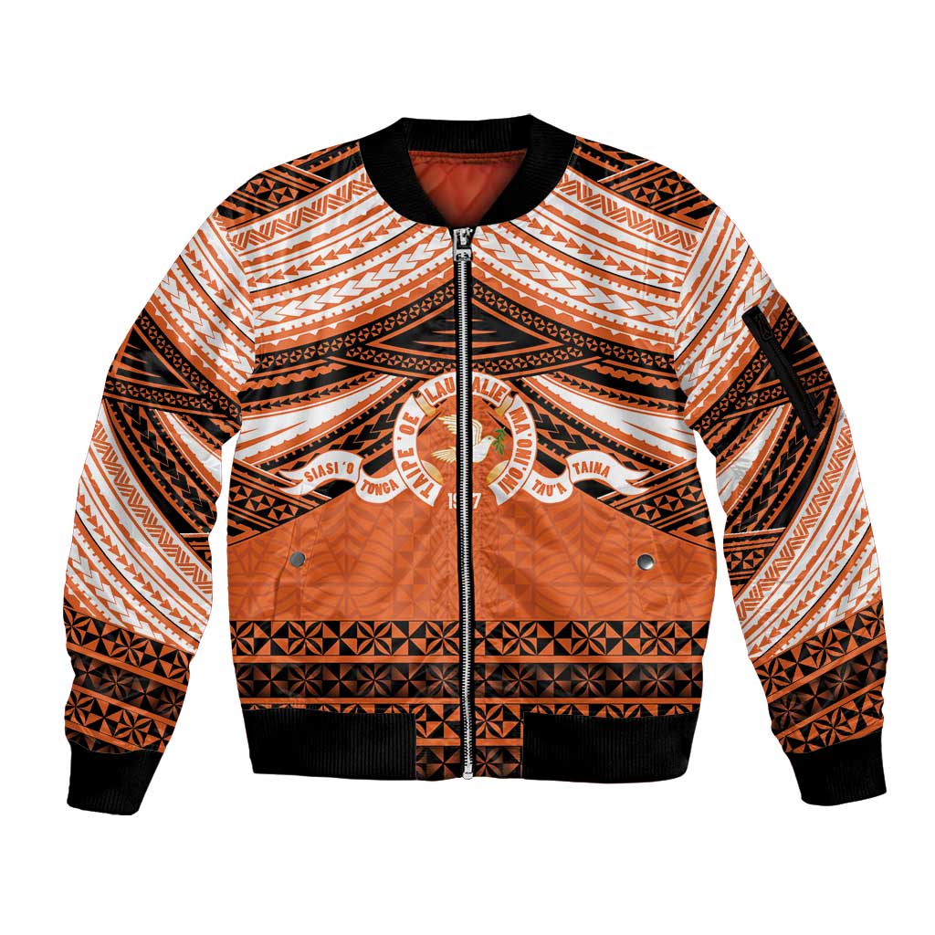 Personalised Tonga Tailulu College Sleeve Zip Bomber Jacket Polynesian Ngatu Tribal