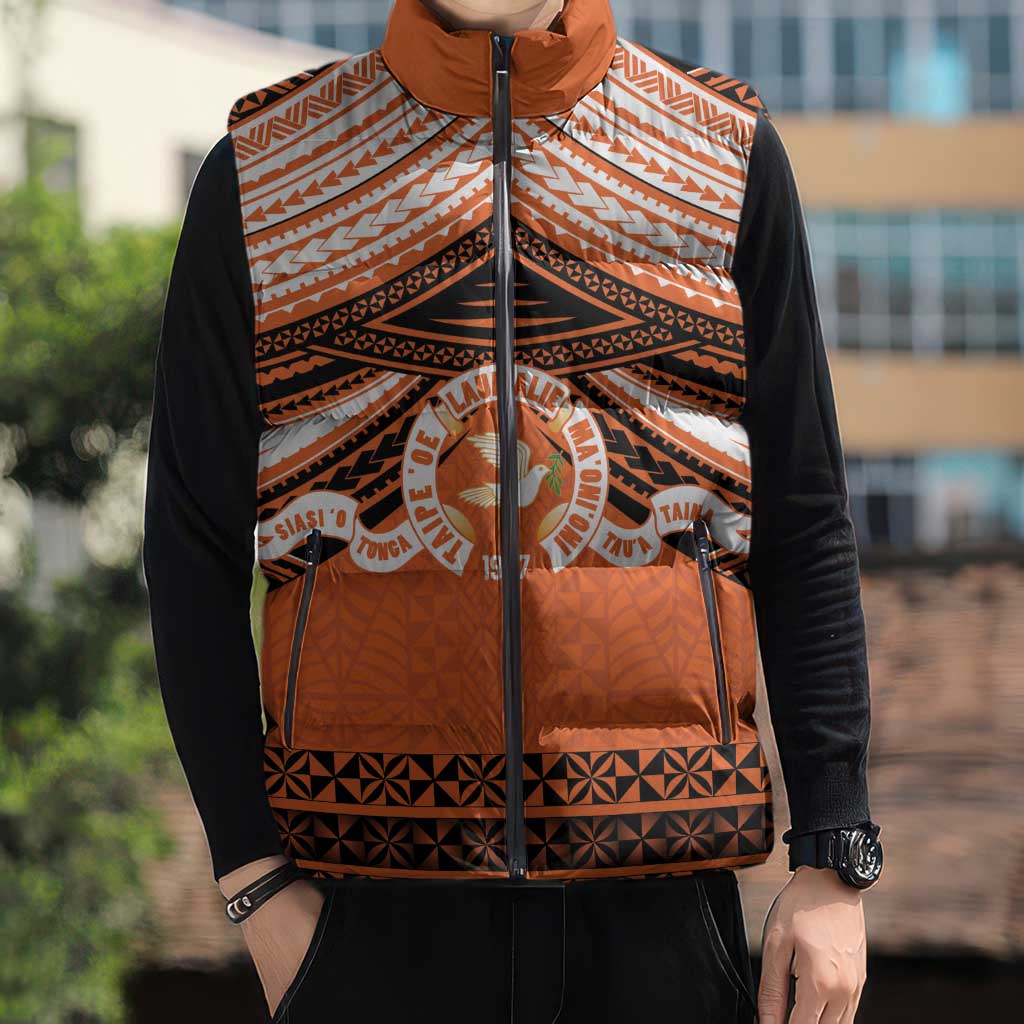 Personalised Tonga Tailulu College Sleeveless Puffer Jacket Polynesian Ngatu Tribal LT9 - Polynesian Pride
