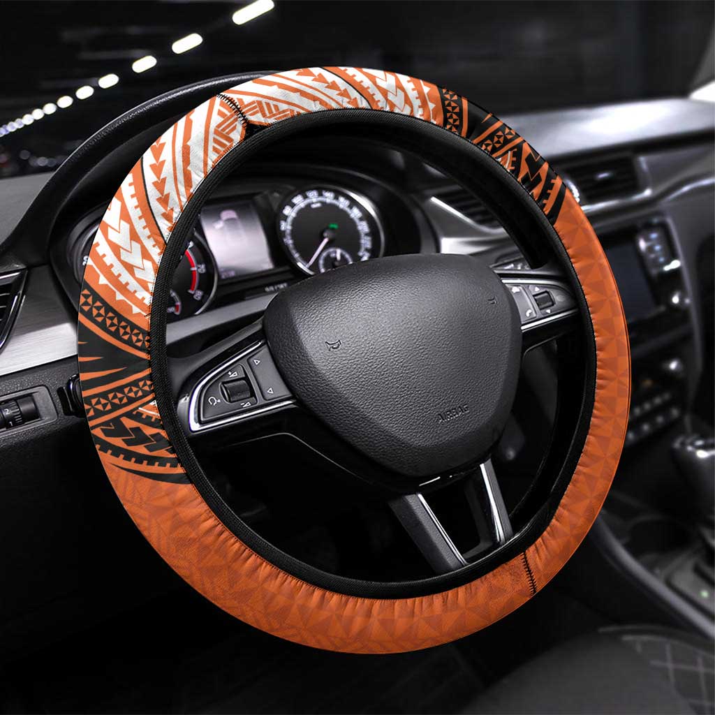 Tonga Tailulu College Steering Wheel Cover Polynesian Ngatu Tribal LT9 Universal Fit Orange - Polynesian Pride