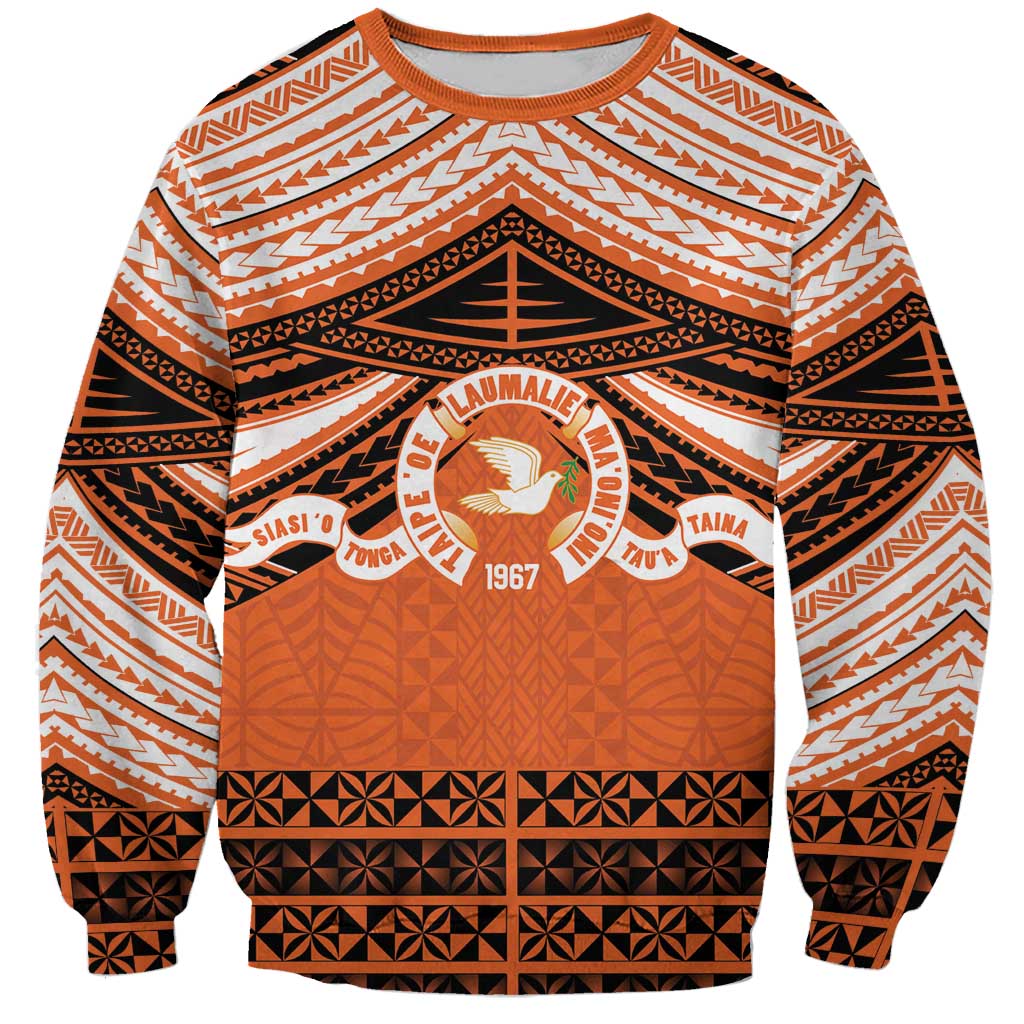 Personalised Tonga Tailulu College Sweatshirt Polynesian Ngatu Tribal LT9 Unisex Orange - Polynesian Pride
