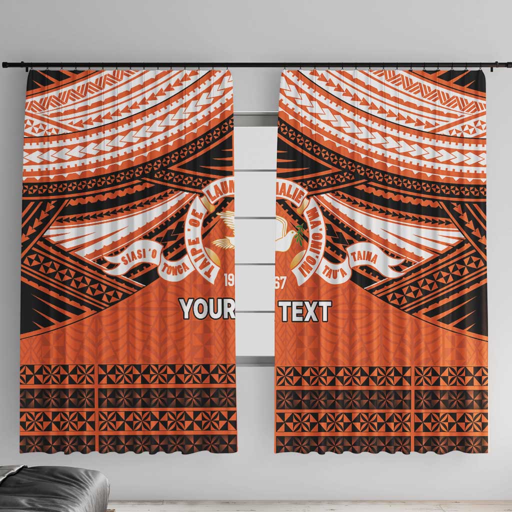 Personalised Tonga Tailulu College Window Curtain Polynesian Ngatu Tribal LT9 With Hooks Orange - Polynesian Pride