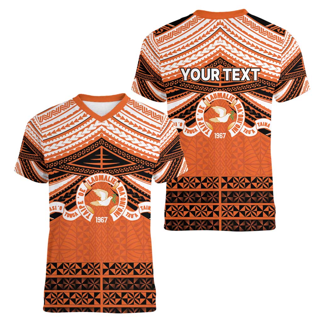 Personalised Tonga Tailulu College Women V-Neck T-Shirt Polynesian Ngatu Tribal