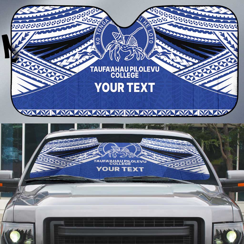 Personalised Tonga Taufa'ahau Pilolevu College Auto Sun Shade Polynesian Ngatu Tribal LT9 Blue - Polynesian Pride