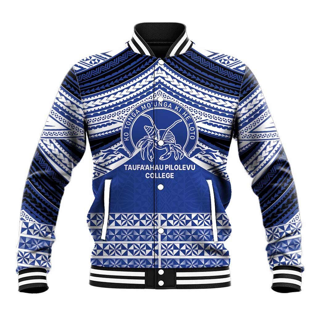 Personalised Tonga Taufa'ahau Pilolevu College Baseball Jacket Polynesian Ngatu Tribal LT9 Unisex Blue - Polynesian Pride