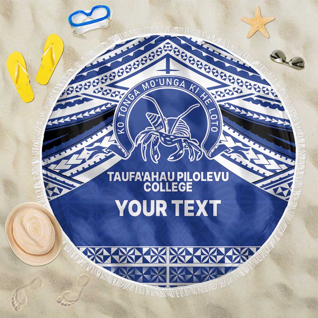 Personalised Tonga Taufa'ahau Pilolevu College Beach Blanket Polynesian Ngatu Tribal LT9 One Size 150cm Blue - Polynesian Pride