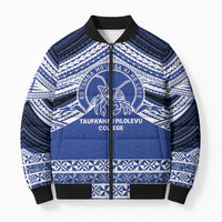 Personalised Tonga Taufa'ahau Pilolevu College Bomber Puffer Jacket Polynesian Ngatu Tribal LT9 Unisex Blue - Polynesian Pride