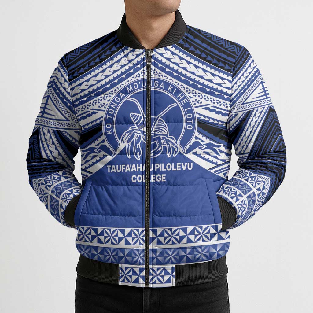 Personalised Tonga Taufa'ahau Pilolevu College Bomber Puffer Jacket Polynesian Ngatu Tribal LT9 - Polynesian Pride