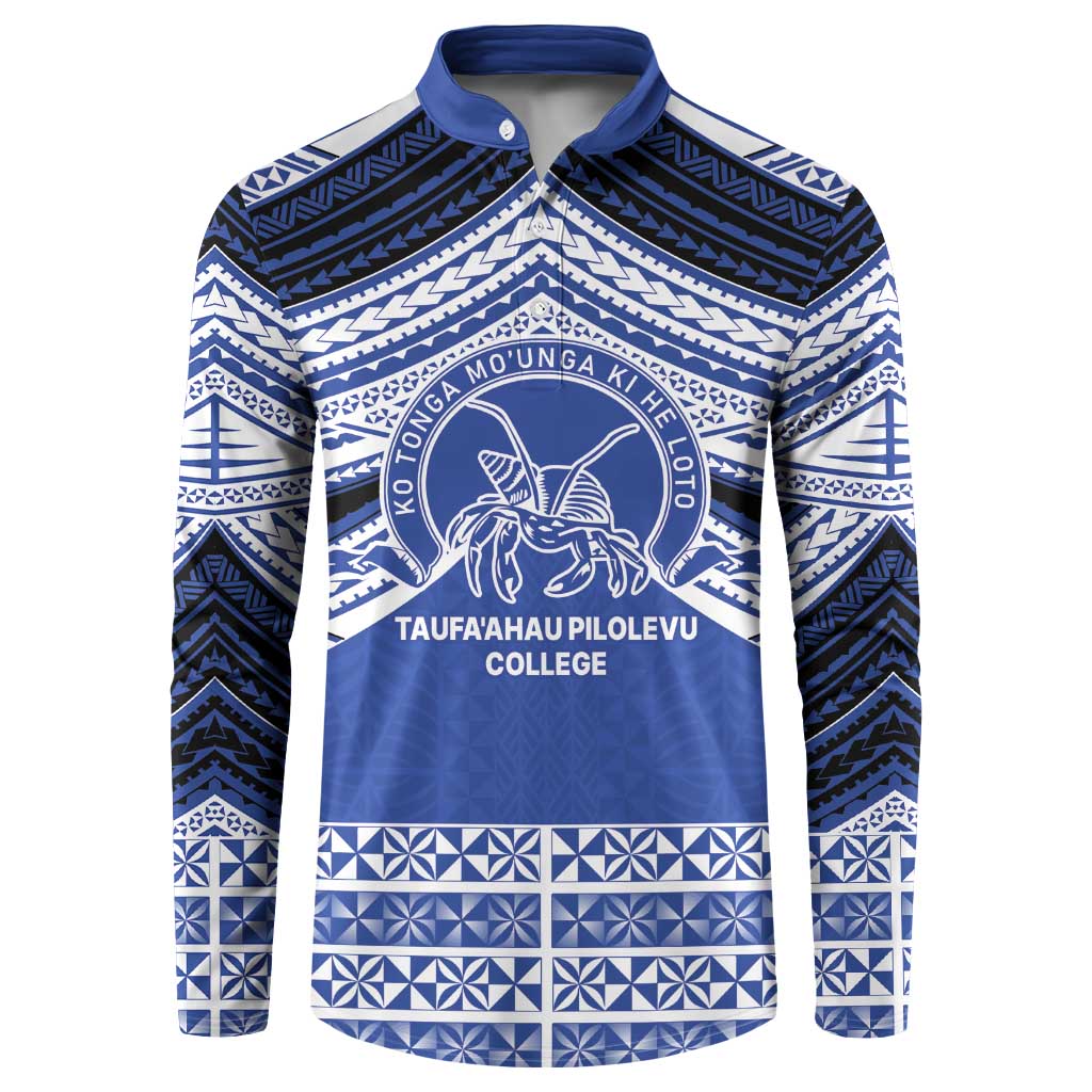 Personalised Tonga Taufa'ahau Pilolevu College Button Sweatshirt Polynesian Ngatu Tribal LT9 Blue - Polynesian Pride