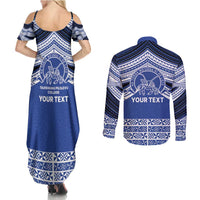 Personalised Tonga Taufa'ahau Pilolevu College Couples Matching Summer Maxi Dress and Long Sleeve Button Shirt Polynesian Ngatu Tribal LT9 - Polynesian Pride