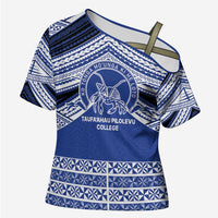 Personalised Tonga Taufa'ahau Pilolevu College Cross Shoulder Shirt Polynesian Ngatu Tribal LT9 Female Blue - Polynesian Pride